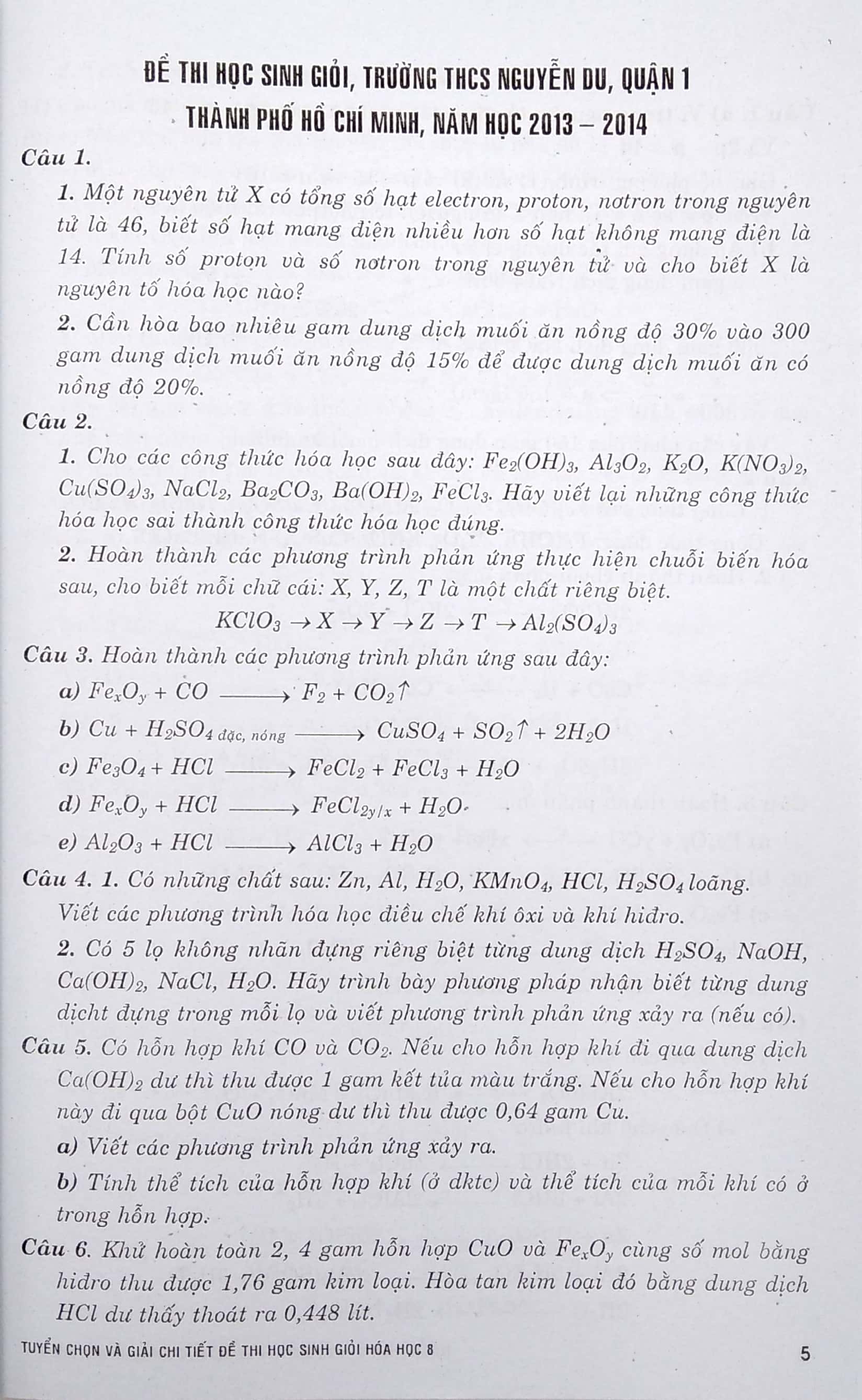 tuyển chọn và giải chi tiết đề thi học sinh giỏi môn hóa học 8