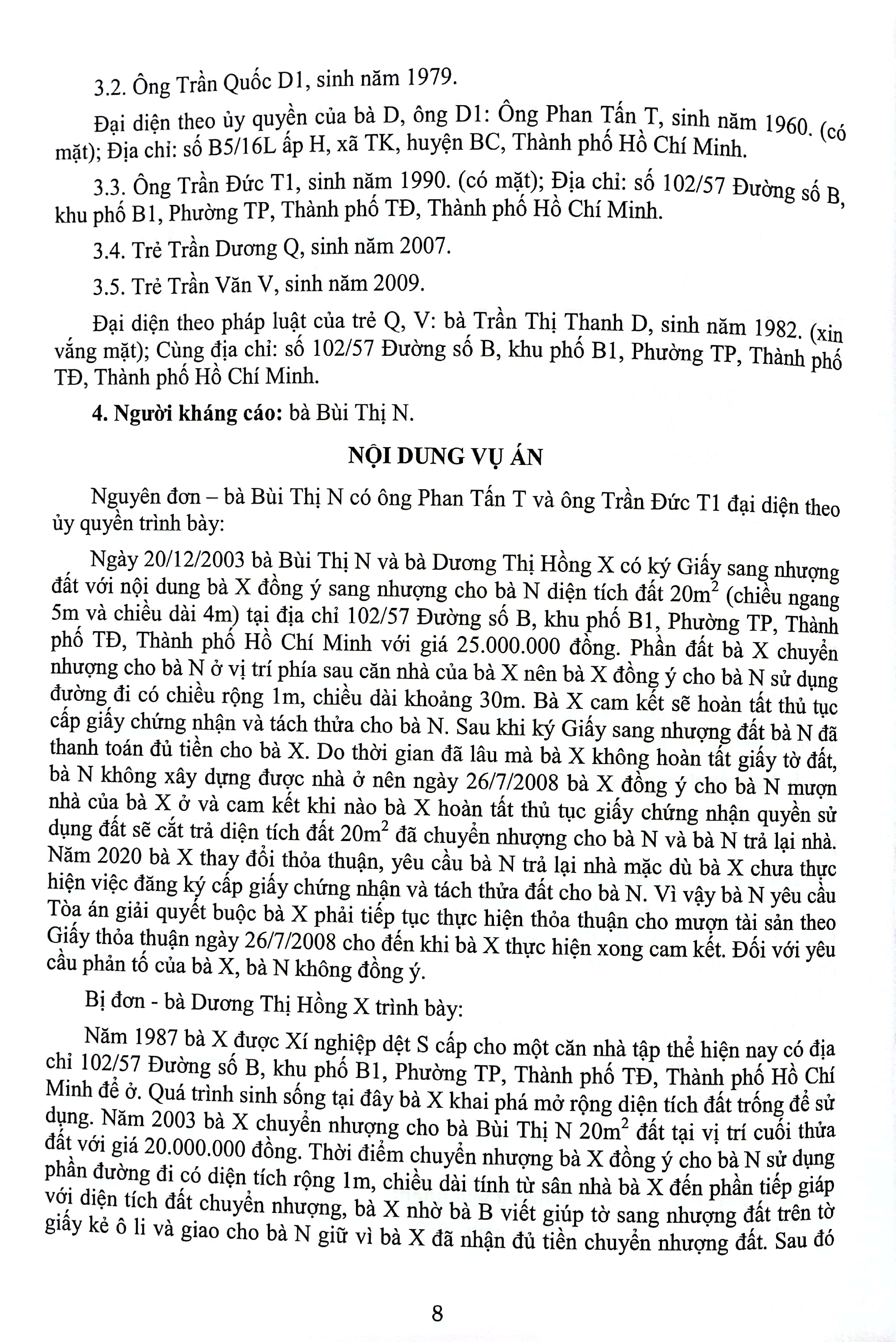 tuyển tập các bản án của tòa án nhân dân cấp cao về dân sự và tố tụng dân sự (dành cho thẩm phán, thẩm tra viên, hội thẩm, kiểm sát viên, luật sư và các học viên tư pháp)