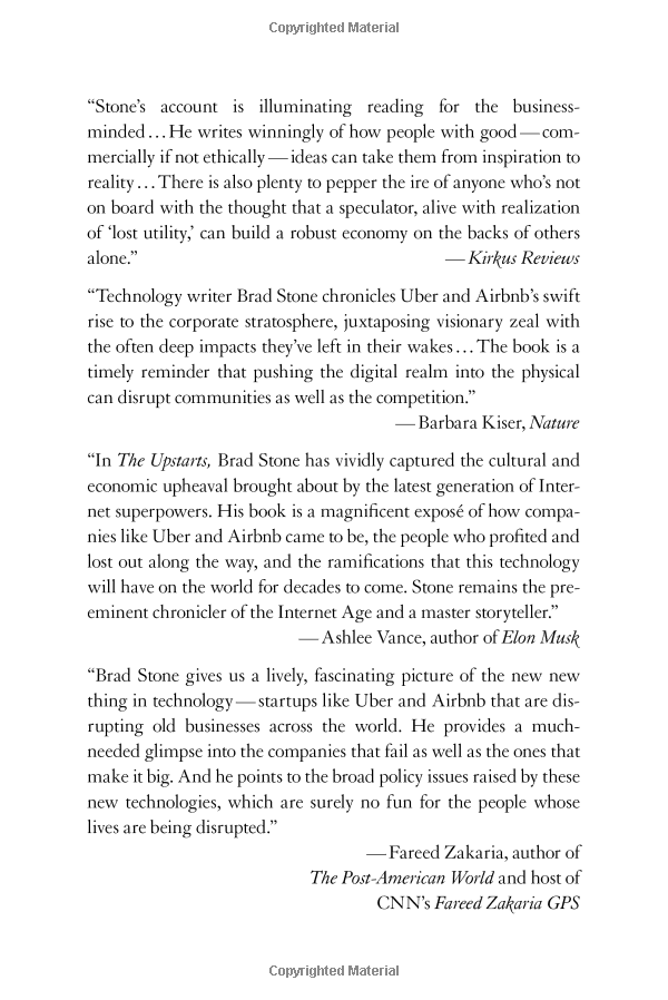 upstarts: uber airbnb and the battle for the new silicon valley (international)