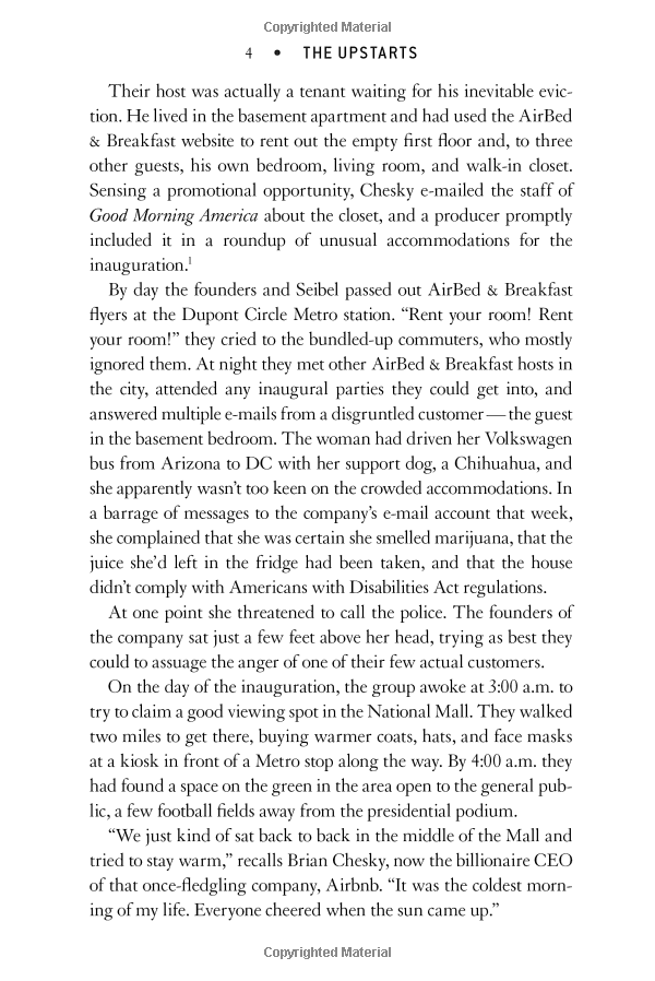 upstarts: uber airbnb and the battle for the new silicon valley (international)