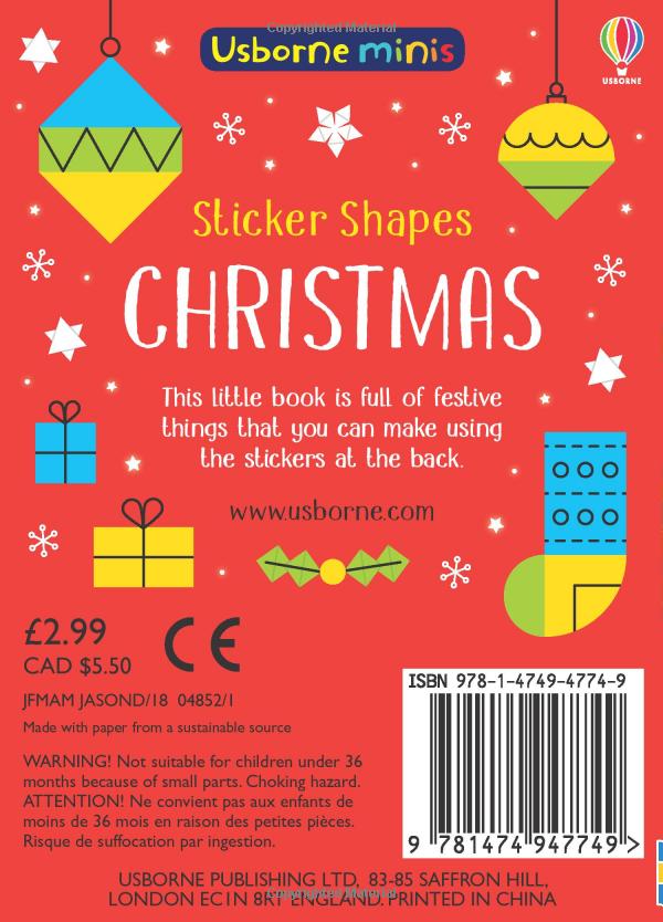 usborne minis: sticker shapes christmas