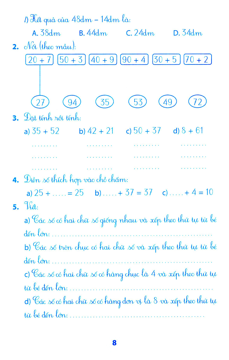 vở bài tập môn toán học kì 1 (lớp 2)