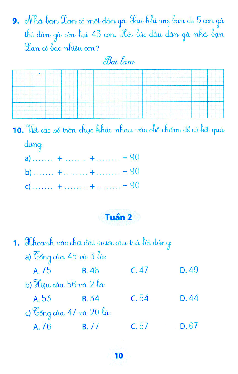 vở bài tập môn toán học kì 1 (lớp 2)
