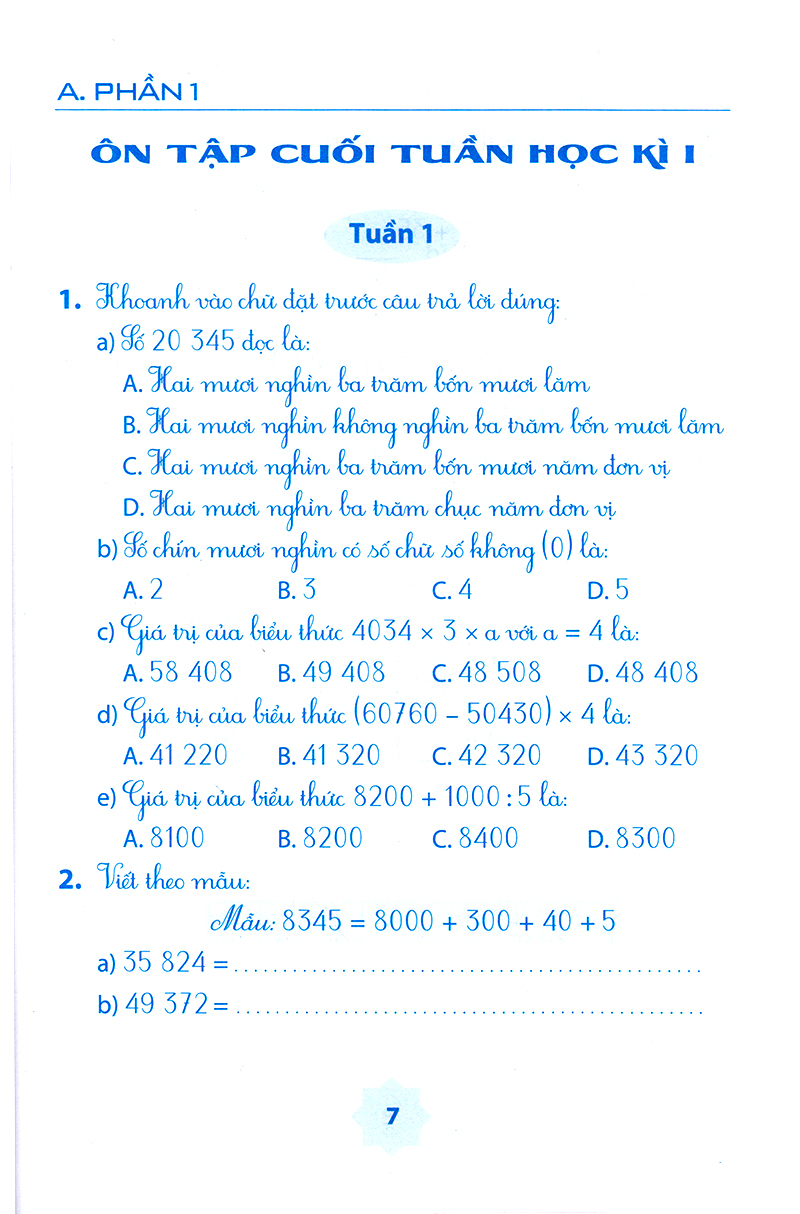 vở bài tập môn toán học kì 1 (lớp 4)