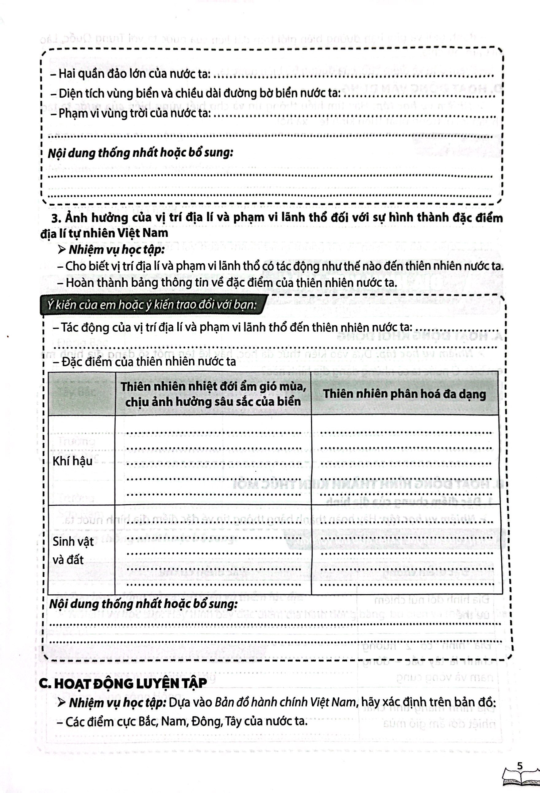 vở bài tập thực hành địa lí lớp 8 (theo chương trình giáo dục phổ thông 2018)