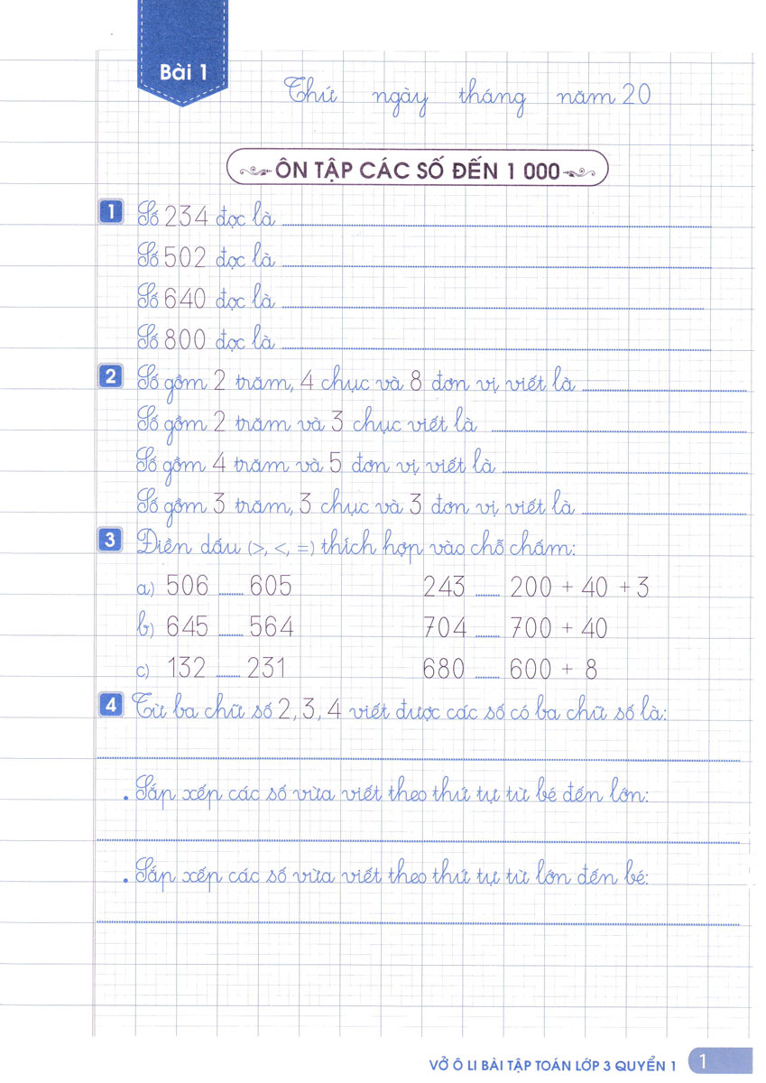 vở ô li bài tập toán 3 - quyển 1