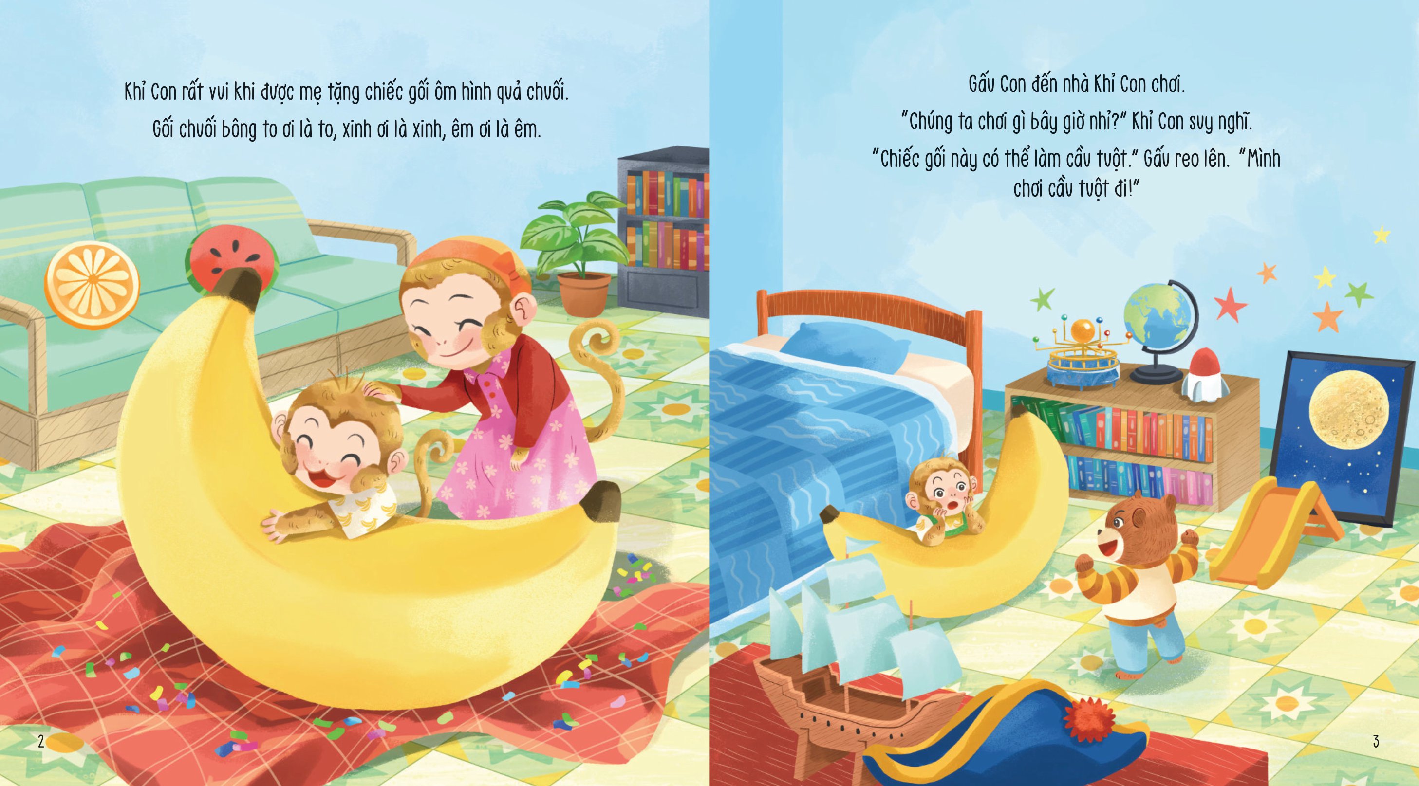 vun đắp tâm hồn - khỉ con và các bạn vui nhộn - gối chuối bông thần kì