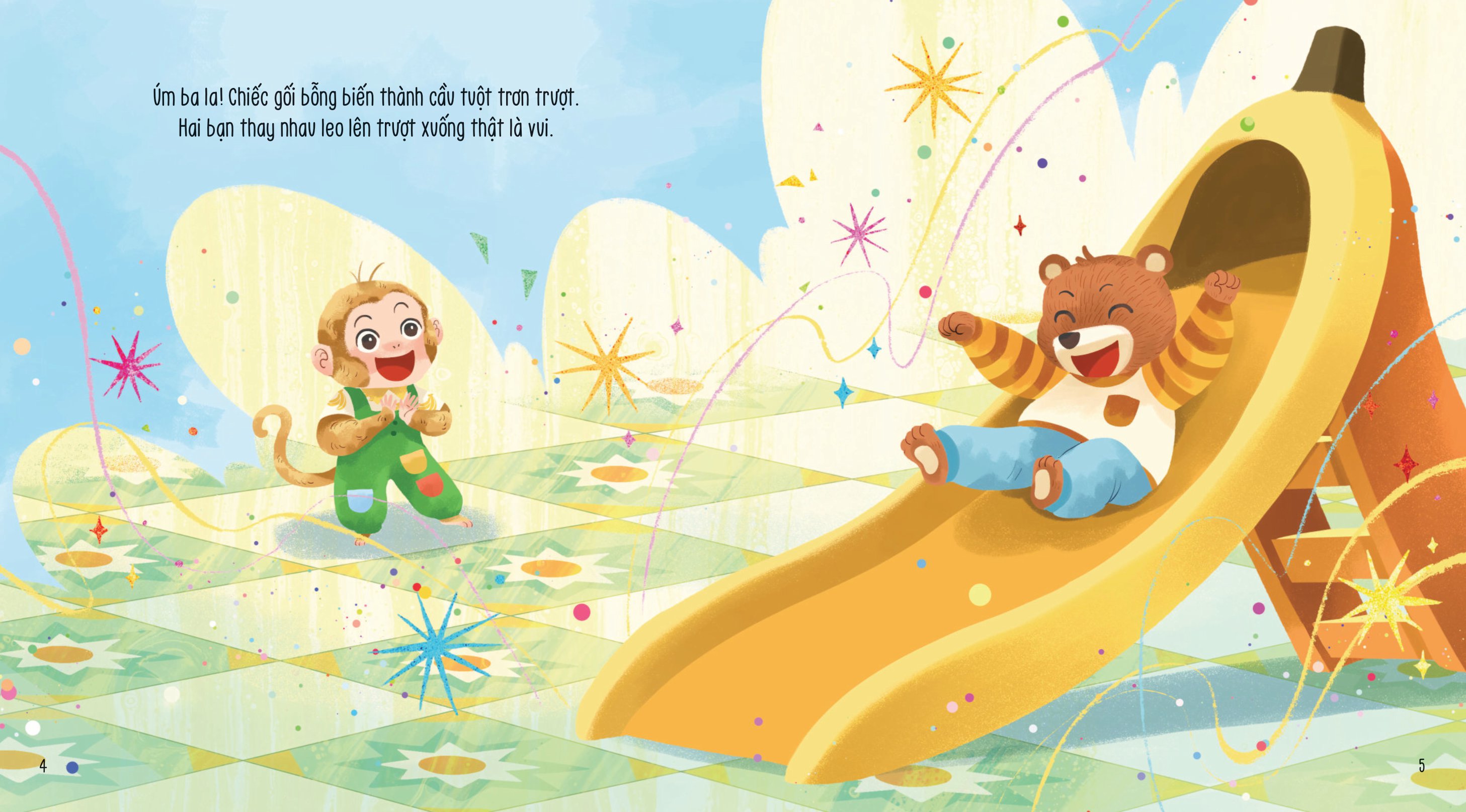 vun đắp tâm hồn - khỉ con và các bạn vui nhộn - gối chuối bông thần kì