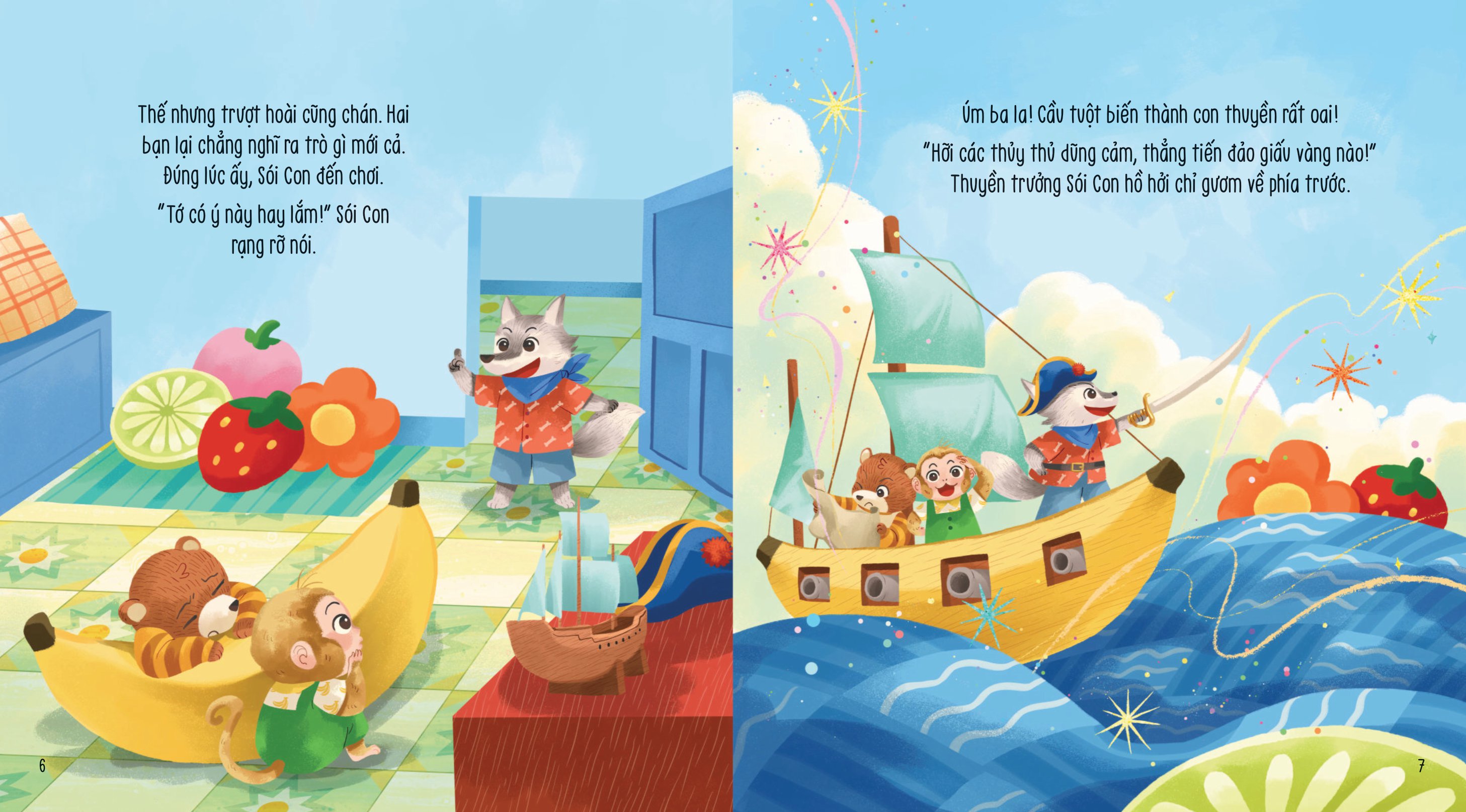 vun đắp tâm hồn - khỉ con và các bạn vui nhộn - gối chuối bông thần kì