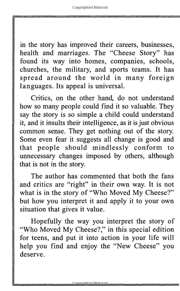 who moved my cheese for teens