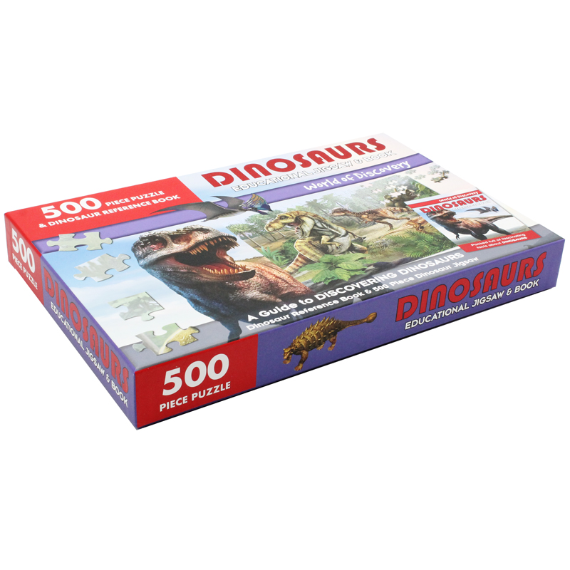 world of discovery - 500 piece puzzle & dinosaur reference book: dinosaurs educational jigsaw & book