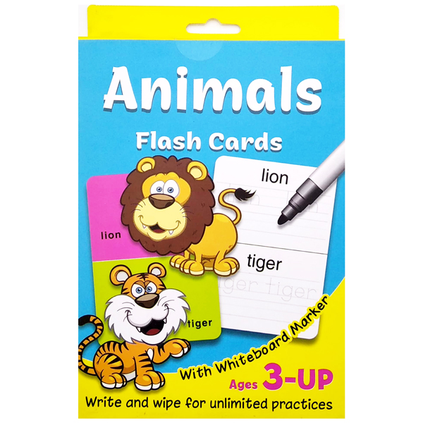 write & wipe flash cards - animals