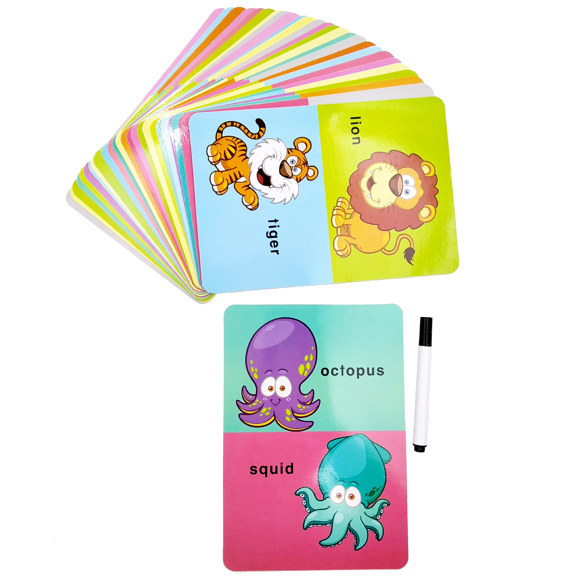 write & wipe flash cards - animals