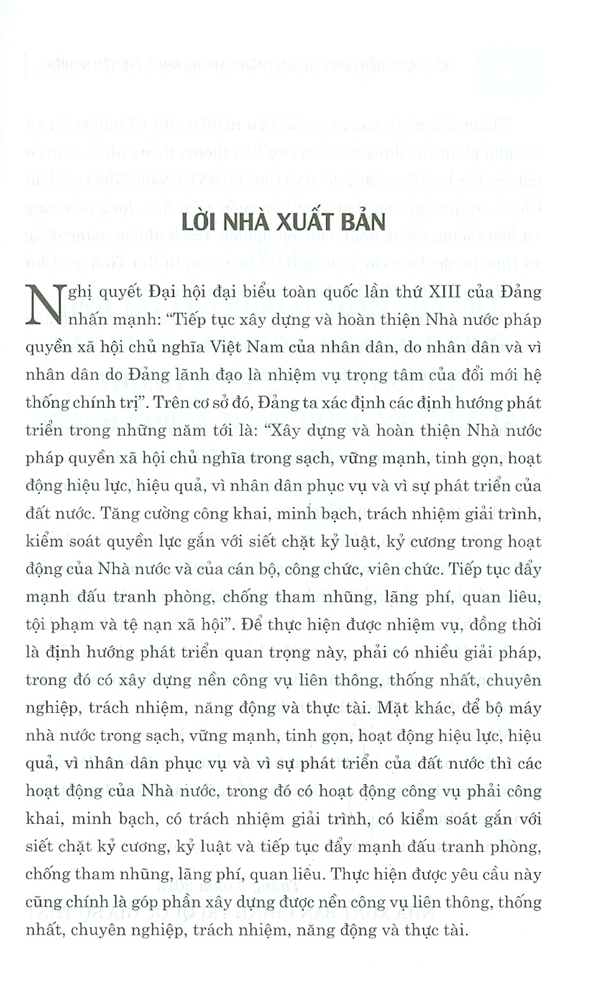 xây dựng nền công vụ liên thông, thống nhất, chuyên nghiệp, trách nhiệm, năng động và thực tài