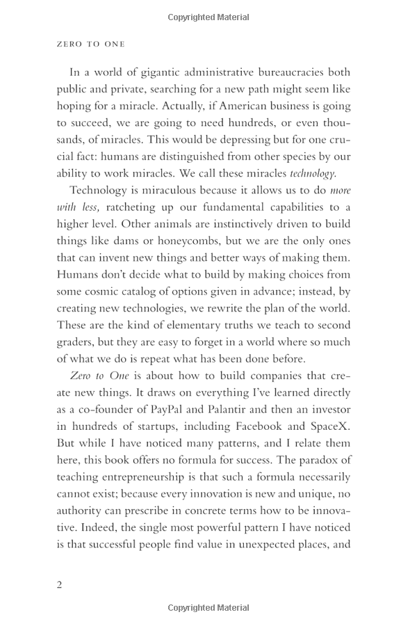 zero to one : notes on start ups, or how to build the future