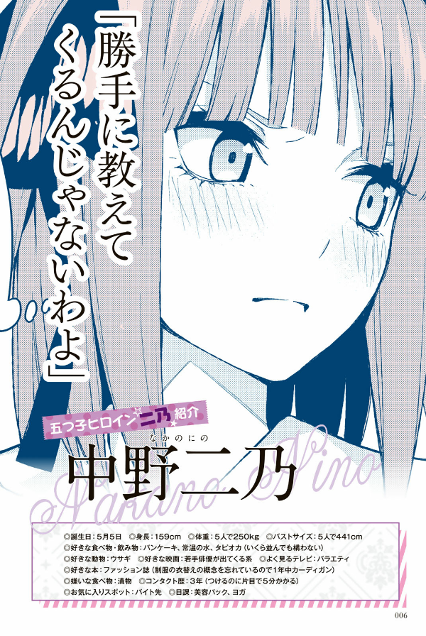 五等分の花嫁 キャラクターブック ニ乃 (kcデラックス) go toubun no hanayome kyarakutaabutu